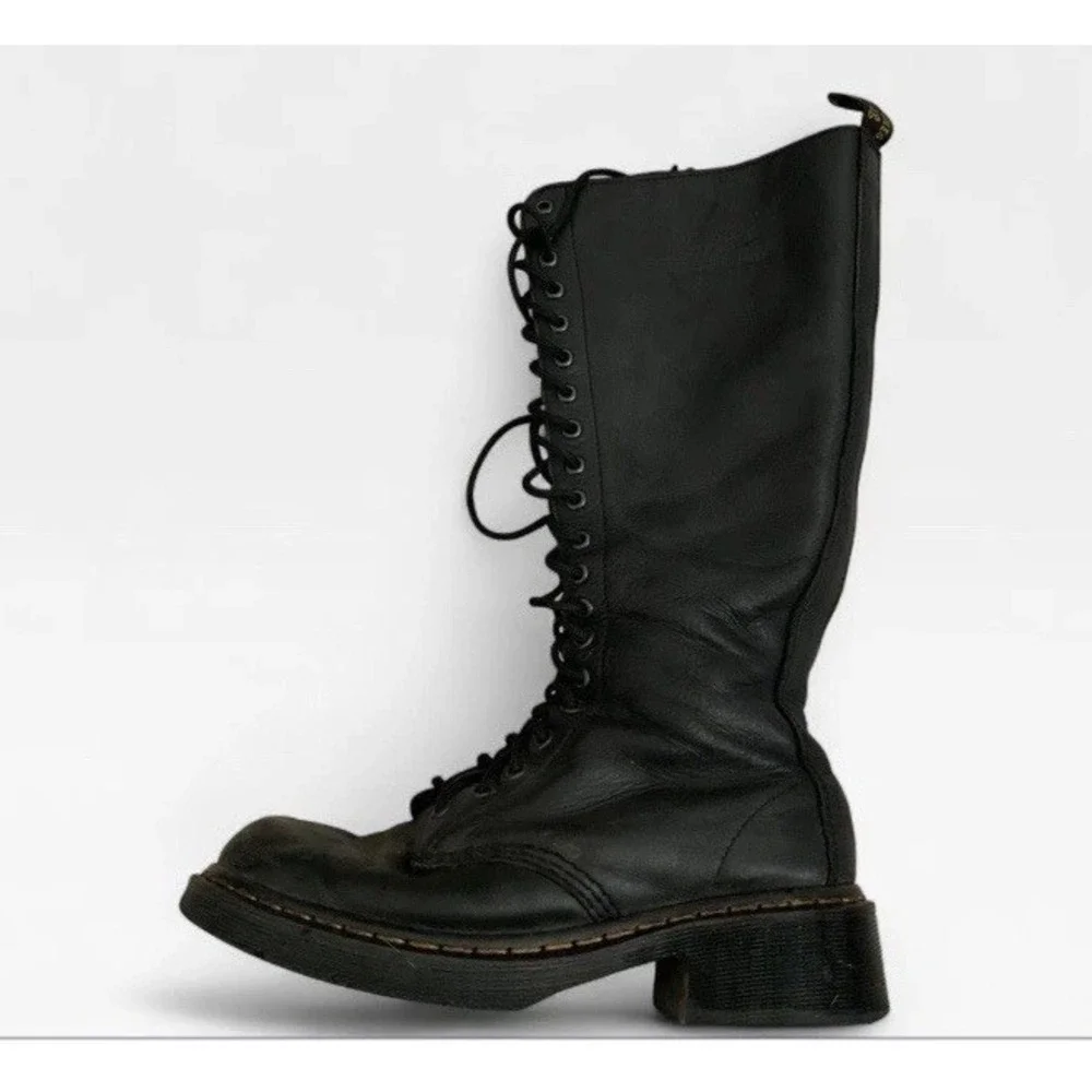 Dr Martens 1b60 Bex Pisa 20 Eye Black Knee High Boots *BROKEN ZIPPER* 8
